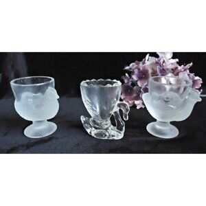 3 Vintage Egg Cups Hen Swan Egg Cup Glass Egg Cups
